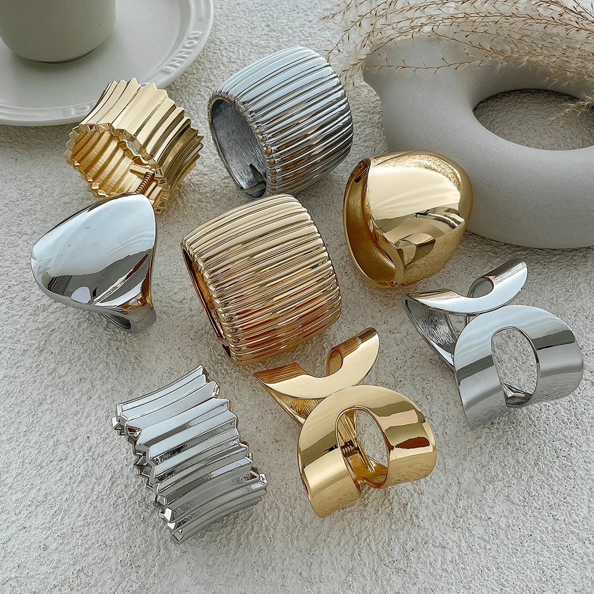 Gemma Chunky Cuff Bracelet — Bold Gold & Silver Bangle