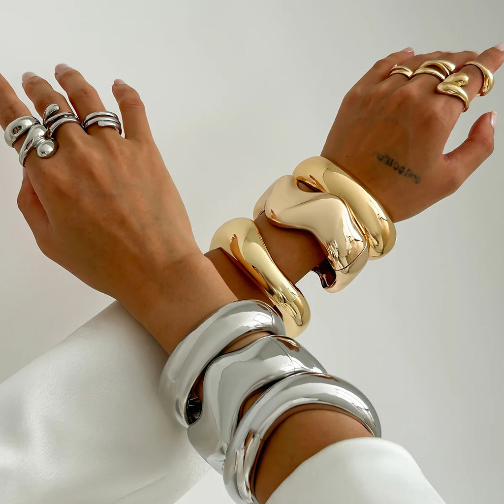 Janine Bold Cuff Bracelet — Gold & Silver Statement Bangle
