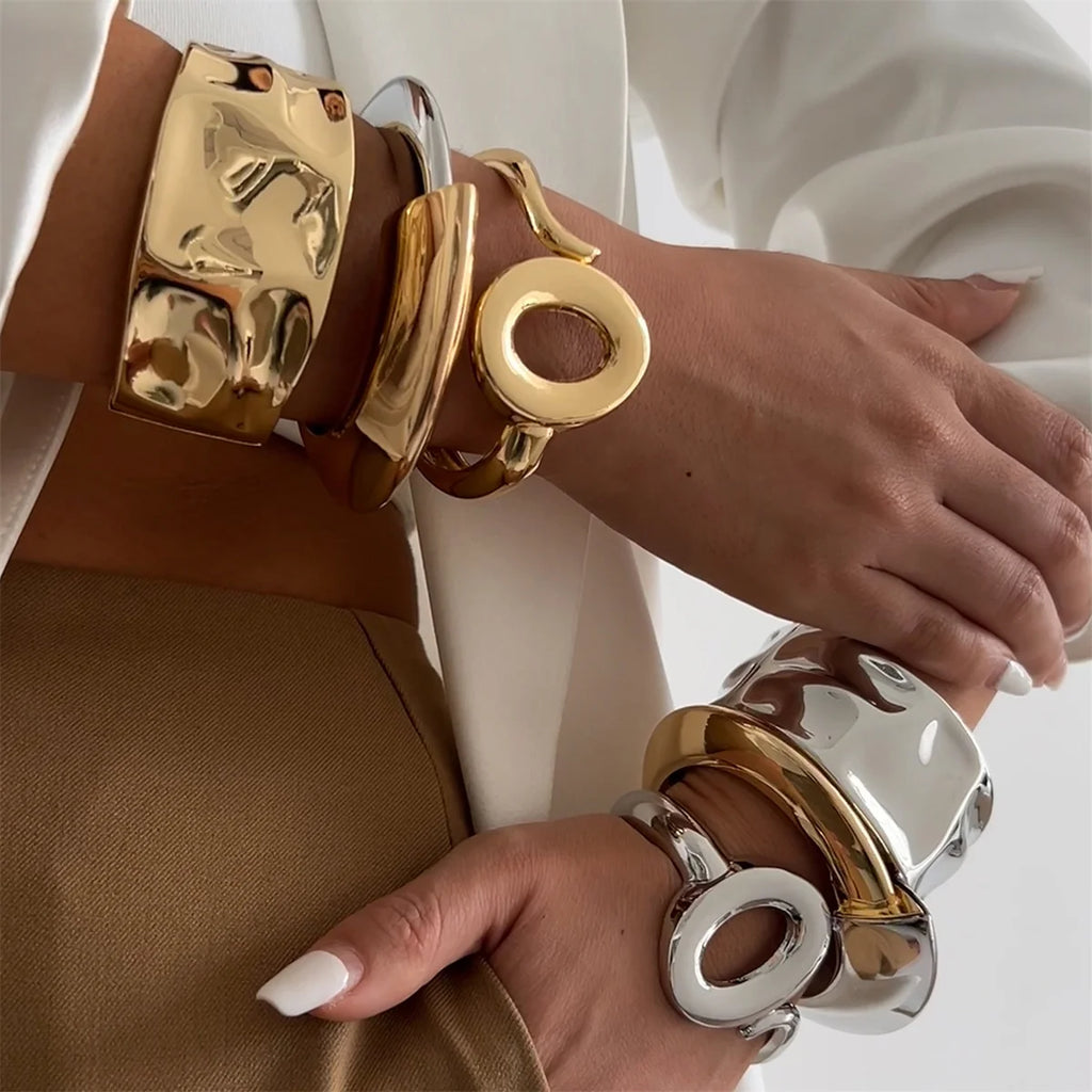 Ivy Cuff Bangle — Geometric Gold, Silver & Two-Tone Statement Bracelet