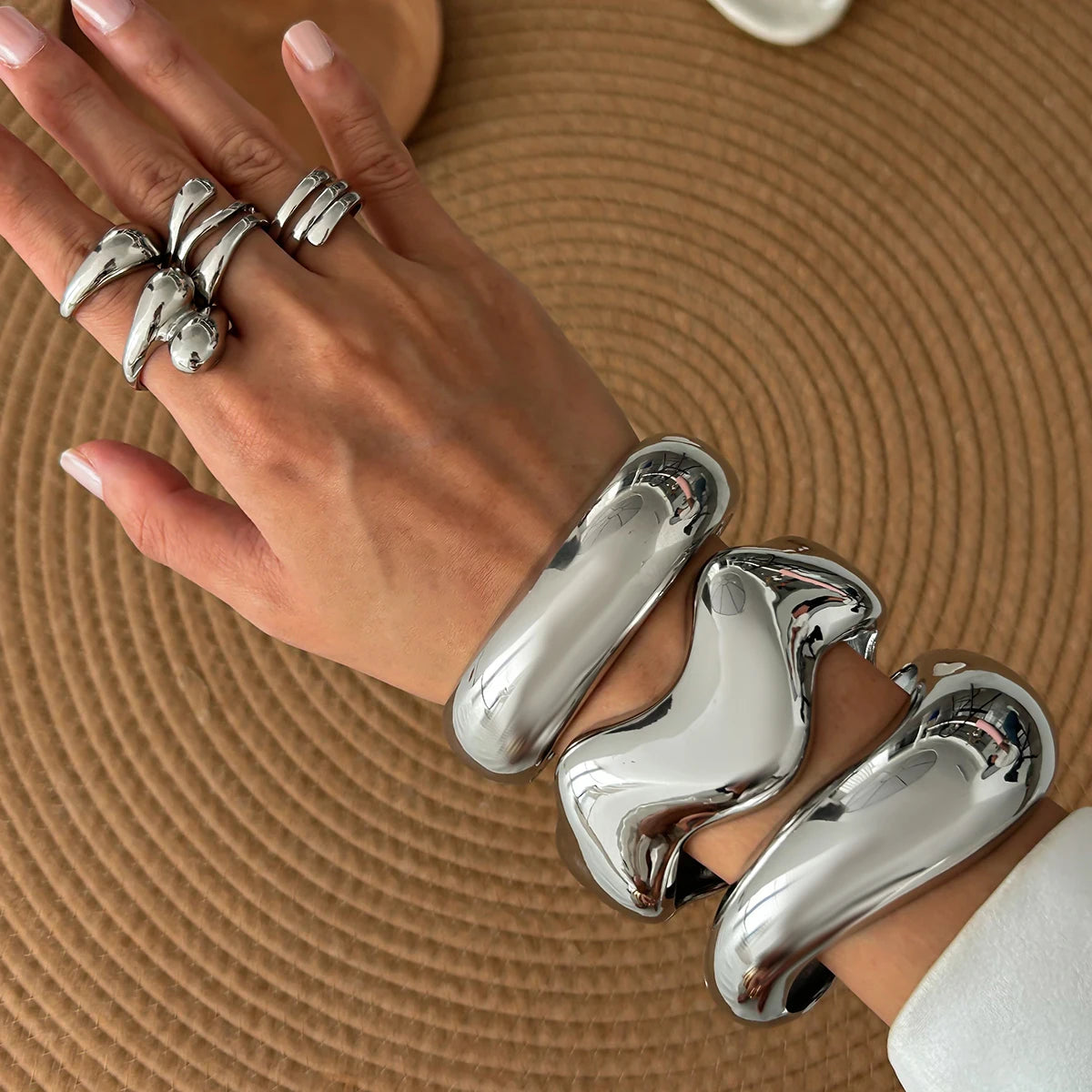 Janine Bold Cuff Bracelet — Gold & Silver Statement Bangle