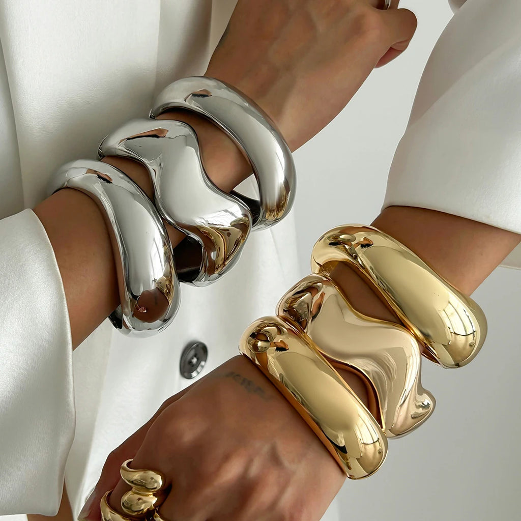 Janine Bold Cuff Bracelet — Gold & Silver Statement Bangle