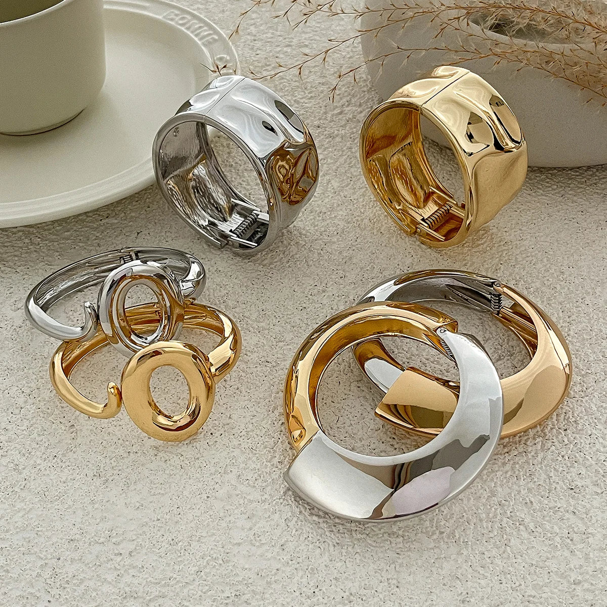 Ivy Cuff Bangle — Geometric Gold, Silver & Two-Tone Statement Bracelet