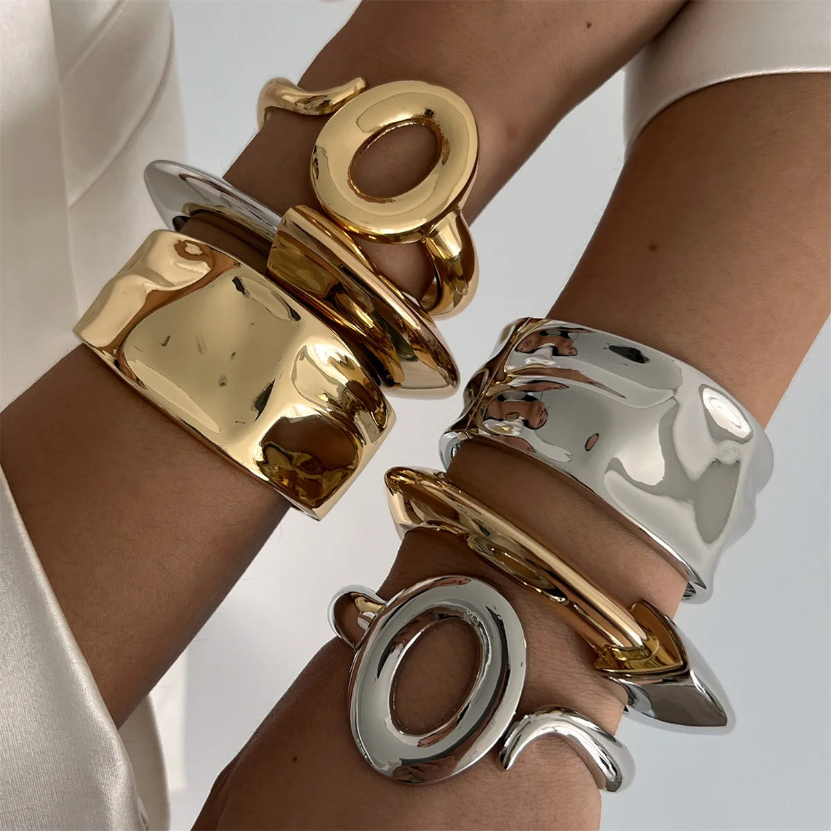 Ivy Cuff Bangle — Geometric Gold, Silver & Two-Tone Statement Bracelet