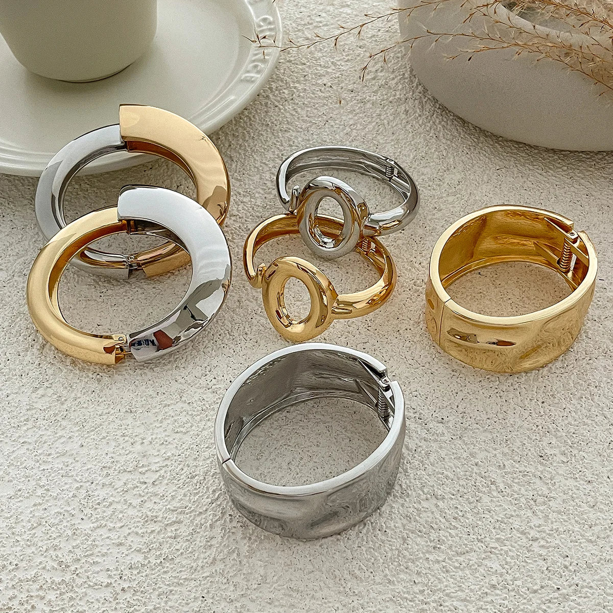Ivy Cuff Bangle — Geometric Gold, Silver & Two-Tone Statement Bracelet