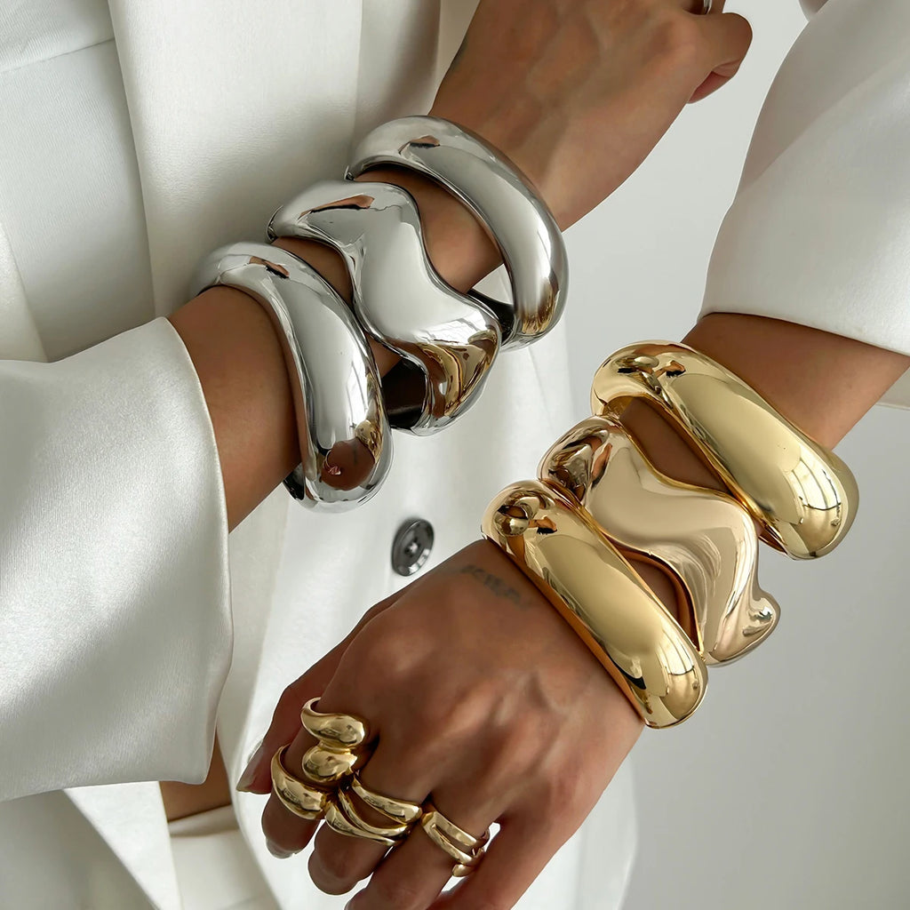 Janine Bold Cuff Bracelet — Gold & Silver Statement Bangle